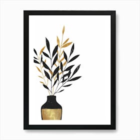 Gold Leaves In A Vase 2 Art Print