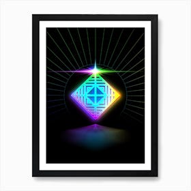 Neon Geometric Glyph in Candy Blue and Pink with Rainbow Sparkle on Black n.0182 Art Print