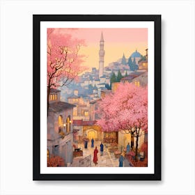 Istanbul Turkey 8 Vintage Pink Travel Illustration Art Print