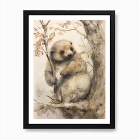 Storybook Animal Watercolour Sloth 2 Art Print