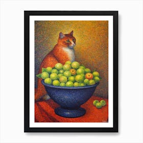 Hydrangea With A Cat 1 Pointillism Style Art Print