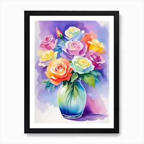 Watercolor Roses In A Vase 3 Art Print