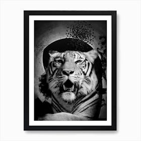 Black And White Abstract Background With Tiger Art Print