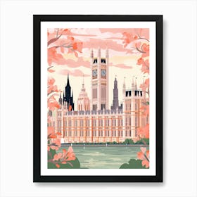 The Palace Of Westminster   London, England   Cute Botanical Illustration Travel 3 Art Print