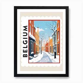 Retro Winter Stamp Poster Bruges Belgium 1 Art Print
