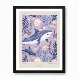 Purple Blue Shark Illustration 1 Poster Art Print