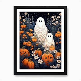 Cute Bedsheet Ghost, Botanical Halloween Watercolour 150 Art Print