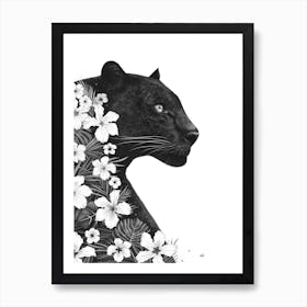 Panther With Flowers Art Print