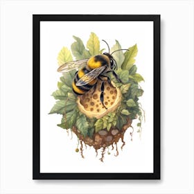 Yellow Faced Bumble Beehive Watercolour Illustration 1 Art Print