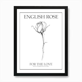 English Rose Black And White Line Drawing 29 Poster Art Print