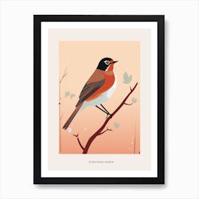 Minimalist European Robin 3 Bird Poster Art Print