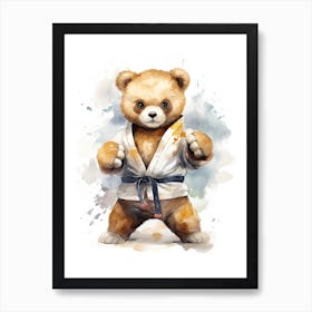 Martial Arts Teddy Bear Painting Watercolour 2 Art Print