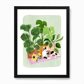 Cat and Plants Still Life Art Print