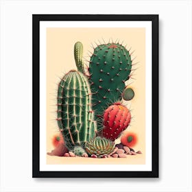 Notocactus Cactus Retro Drawing 1 Art Print