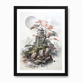 Amanohashidate In Kyoto, Japanese Brush Painting, Ukiyo E, Minimal 2 Art Print