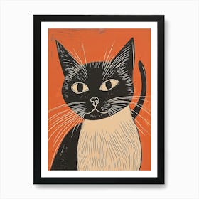 Siamese Cat Relief Illustration 2 Art Print