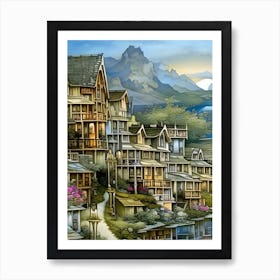 Village By The Lake 1 Art Print