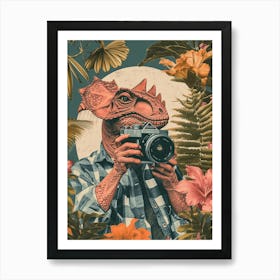 Retro Collage Dinosaur Taking A Photo On An Analogue Camera 2 Art Print