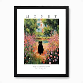 Monet Style Garden With A Black Cat 1 Poster Art Print