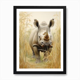 Rhino Walking Through The Landscape Illustration 4 Art Print