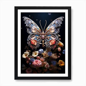 Butterfly With Flowers Art Print