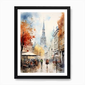 Riga Latvia In Autumn Fall, Watercolour 1 Art Print