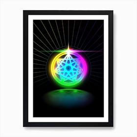 Neon Geometric Glyph in Candy Blue and Pink with Rainbow Sparkle on Black n.0012 Art Print
