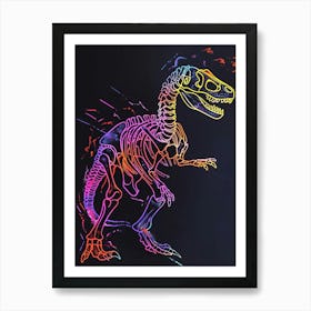 Minimalist Neon Dinosaur Skeleton 3 Art Print