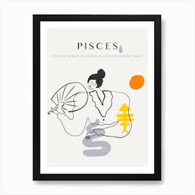Pisces Zodiac Sign One Line Art Print