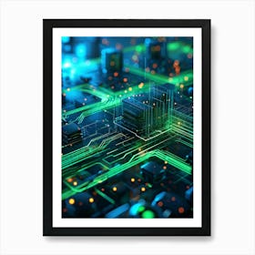 Abstract Depiction Of Advanced Cybersecurity Concept Interlacing Neural Network Patterns And Thick (2) Art Print