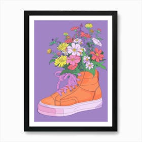 Retro Sneakers With Flowers 90s Illustration 3 Art Print