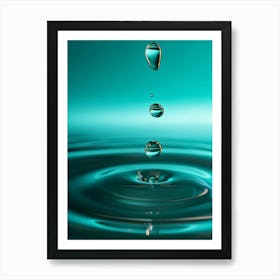 Vibrant 3d Rendered Droplets Cascading Down A Smooth Turquoise Canvas Backdrop Capturing The Fluid Art Print