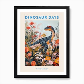 Dinosaur In The Garden Colourful Poster 2 Art Print