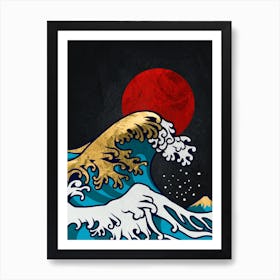 Golden Great Wave off Kanagawa — Japanese golden poster, travel poster, aesthetic poster, landscape poster, art print 1 Art Print