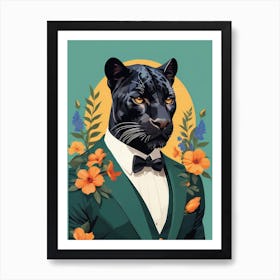 Floral Black Panther Portrait In A Suit (25) Art Print