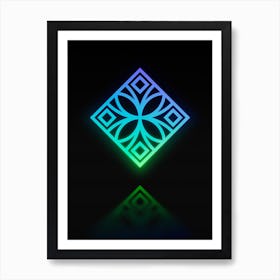 Neon Blue and Green Abstract Geometric Glyph on Black n.0315 Art Print