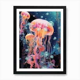 Jellyfish Retro Space Collage 1 Art Print