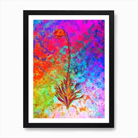 Scarlet Martagon Lily Botanical in Acid Neon Pink Green and Blue n.0154 Art Print