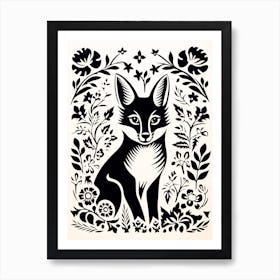 Fox In The Forest Linocut White Illustration 8 Art Print