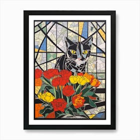 Tulips With A Cat 3 Abstract Expressionist Art Print