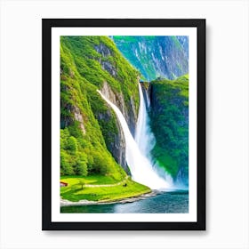 Nærøyfjord Waterfalls, Norway Majestic, Beautiful & Classic (1) Art Print