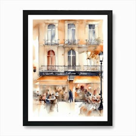 Watercolor Of A Cafe In Paris 6 Art Print