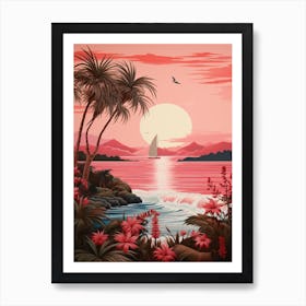 A Pretty Illustration Showcasing A Sailboat And The Ocean 2 Art Print