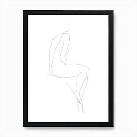 Nude Woman Sitting Minimalist Line Art Monoline Illustration Art Print