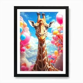 Giraffe With Balloons 1 Art Print