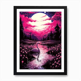 Swan In The Moonlight Art Print