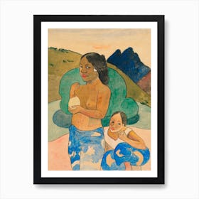 Two Tahitian Women In A Landscape, Paul Gauguin Art Print