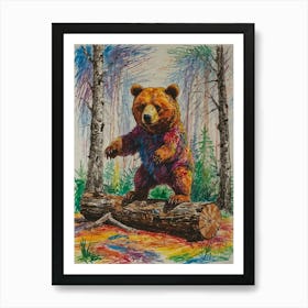 Bear On Log 1 Art Print