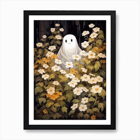 Cute Bedsheet Ghost, Botanical Halloween Watercolour 95 Art Print