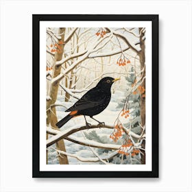 Winter Bird Painting Blackbird 1 Art Print